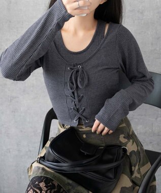 WEGO レイヤードレースアップ長袖トップス