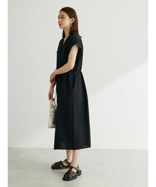 Green Parks 綿麻混開襟ワンピース Black