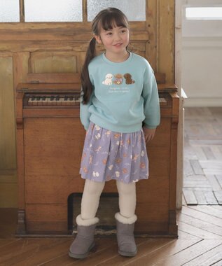 ANY KIDS 【らくっトレーナー】アニマル 裏毛 サガラ刺しゅう トレーナー エメラルドグリーン（イヌ）