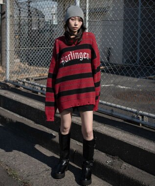 WEGO 【ユニセックス着用ITEM】アゼアミボーダーニットプルオーバー レッドボーダー