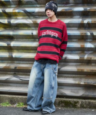 WEGO 【ユニセックス着用ITEM】アゼアミボーダーニットプルオーバー レッドボーダー