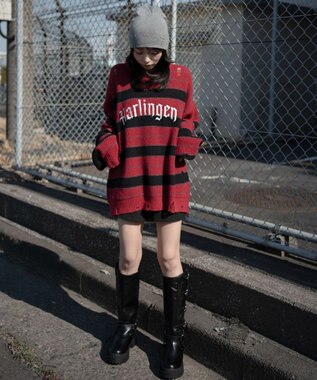 WEGO 【ユニセックス着用ITEM】アゼアミボーダーニットプルオーバー レッドボーダー