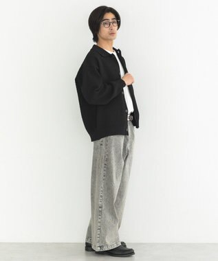 CRAFT STANDARD BOUTIQUE 柄編みニットシャツカーディガン Black