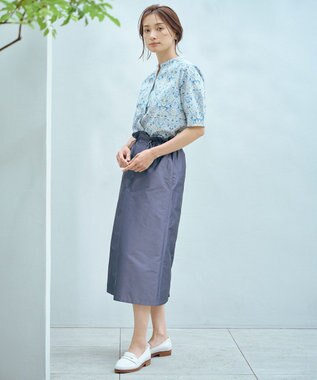 J.PRESS LADIES L 【洗える】シャンブレータフタ  ナロー スカート ダルブルー系