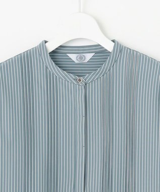 J.PRESS LADIES L ストライプジャージー ピンタック カットソー グレイッシュグリーン系