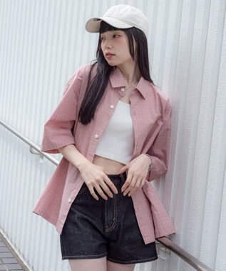 WEGO 【ユニセックス着用ITEM/MLサイズ展開】ミニチェックシャツ（SS） ピンク