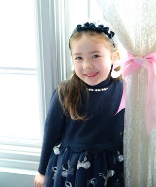 ANY KIDS ベロアリボン×ビジュー付きカチューシャ ブラック