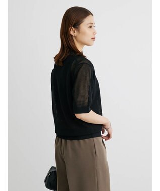 Green Parks メッシュポロ衿ニットプルオーバー Black