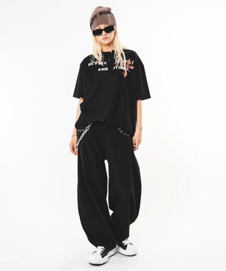 WEGO 【ユニセックス着用ITEM】ハトメバッククロスモチーフパンツ ブラック