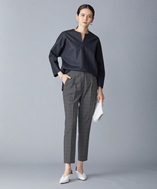 ICB 【洗える・WEB限定カラーあり】 ウールミルドサキソニー キーネックブラウス チャコール系