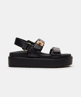 STEVE MADDEN BIGMONA ダブルベルトレザーサンダル ブラックレザー
