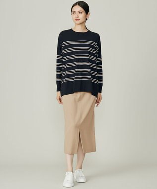 自由区 L 【WEB限定カラーあり】レーヨンストレッチ ニットT [新色]ネイビーボーダー