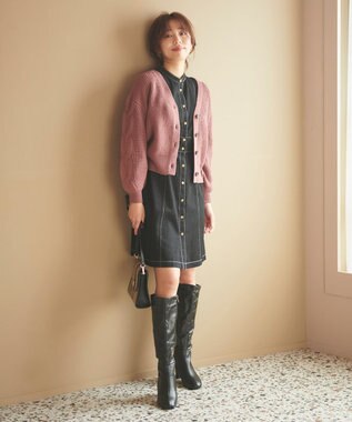 Feroux 【洗える】サイドケーブルバルキー カーディガン ピンク系