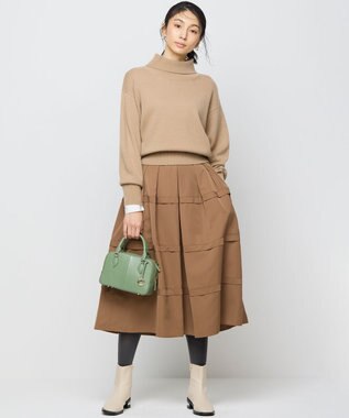 組曲 フリルタフタ フレアスカート モカブラウン系