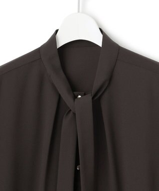 23区 S 【UVカット/接触冷感/吸水速乾】ストレッチジョーゼット ボウタイ カットソー ダークブラウン系