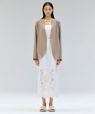 BEIGE， 【洗える】GALLERIA / コットンエンブロイダリーIラインスカート White