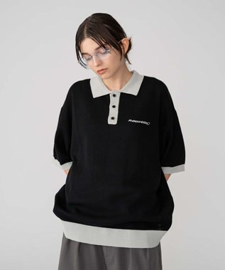 WEGO 【ユニセックス着用ITEM/MLサイズ展開】ワンポイントニットポロシャツ（SS） ブラック