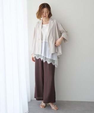 YECCA VECCA 【セットアップ対応】ストライプ柄ワイドパンツ Brown