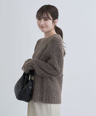 Green Parks ざっくりローゲージニットプルオーバー Brown