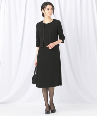 自由区 FORMAL 【洗える/縦横ストレッチ】セオプラスエス横二重ジャケット＋ワンピース ブラック系