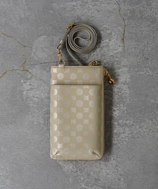 MIYABIYA La quoh with kirakaracho 南蛮七宝プリントレザー スマホポシェット 利休白茶金色(ゴールド)