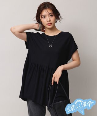 UNFILO L スゴ機能美ニット フレンチスリーブ ペプラム
