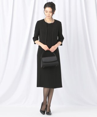 自由区 FORMAL 【洗える/縦横ストレッチ】セオプラスエス横二重ジャケット＋ワンピース ブラック系