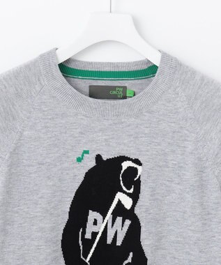 PW CIRCULUS 【MEN】【洗える】ベアスタンドモチーフ ラグランスリーブ クルーネック ニット ライトグレー系