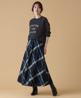 ANY L 【親子連動/洗濯機可能/ウエストゴム】チェックフレアスカート ブルーチェック