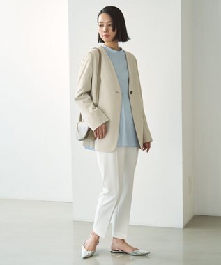 UNFILO ショルダータック ブラウス スカイブルーストライプ