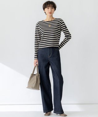 23区 L 【CanCam４月号掲載/洗える】Armor-lux スムース バックボタン ボーダー カットソー ブラック×ベージュ