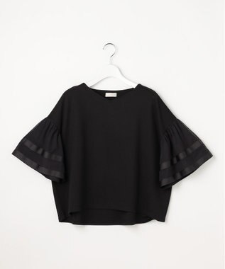 ANY SIS ゆるVネックチュールフリル袖 プルオーバー ブラック