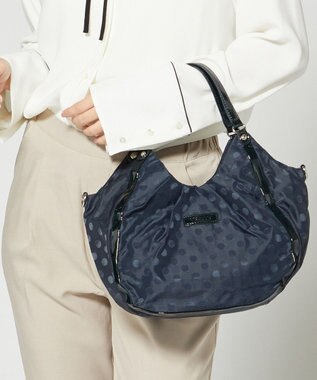 Y'SACCS ドット柄ジャガードエナメルアクセント2wayトート ダークネイビー
