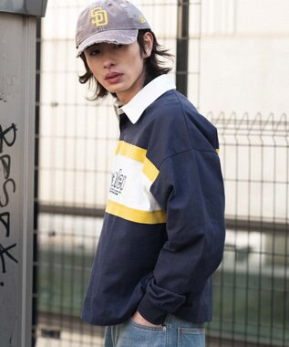 WEGO 【ユニセックス着用ITEM】ステッチロゴラガーシャツ ネイビー