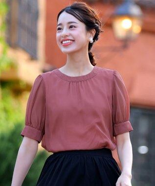 Tiaclasse 【洗える】ドビーシフォンパフスリーブブラウス ピンク