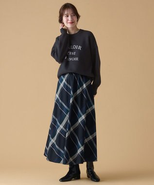 ANY L 【親子連動/洗濯機可能/ウエストゴム】チェックフレアスカート ブルーチェック