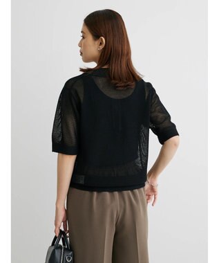 Green Parks メッシュポロ衿ニットプルオーバー Black