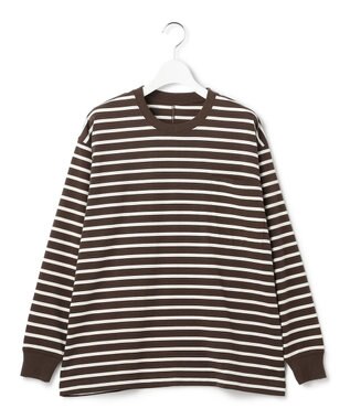 J.PRESS YORK STREET 【WOMEN】ポケットボーダーロングスリーブ Tシャツ ダークブラウン系1