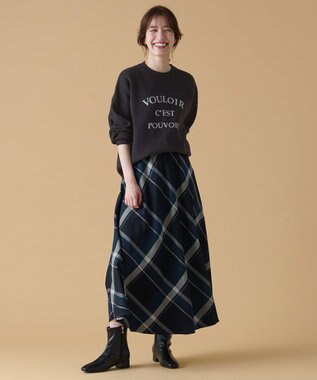 ANY L 【親子連動/洗濯機可能/ウエストゴム】チェックフレアスカート ブルーチェック