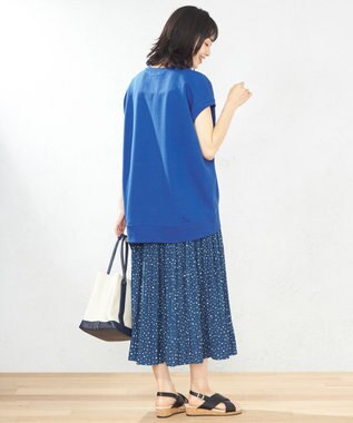 ANY 【2SET】ミニロゴトップス×ドットプリーツスカート セット ブルー×ブルー