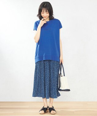 ANY 【2SET】ミニロゴトップス×ドットプリーツスカート セット ブルー×ブルー