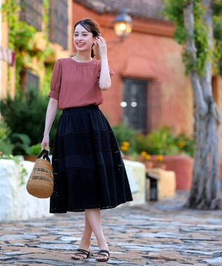 Tiaclasse 【洗える】ドビーシフォンパフスリーブブラウス ピンク