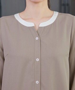 Tiaclasse L ピンタックギャザークレリックシャツワンピース グレージュ