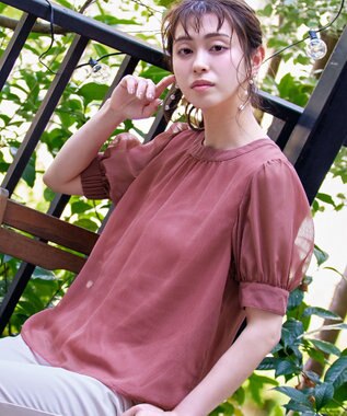 Tiaclasse 【洗える】ドビーシフォンパフスリーブブラウス ピンク