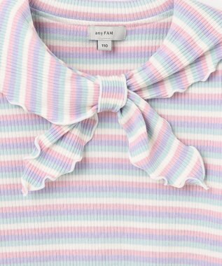 ANY KIDS リボン テレコボーダー Ｔシャツ ラベンダー系