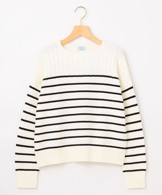 組曲 S 華奢見え パネルボーダーニット オフ×ブラック系1