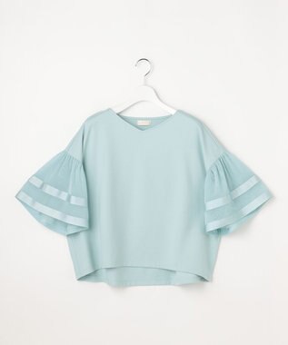 ANY SIS ゆるVネックチュールフリル袖 プルオーバー アイスブルー