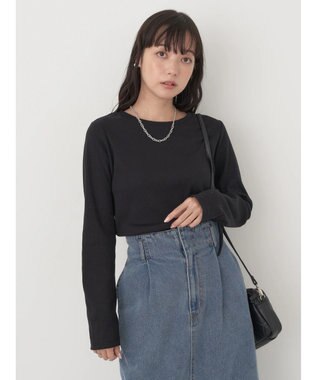 earth music&ecology チェーンリブクルーネックプルオーバー Black