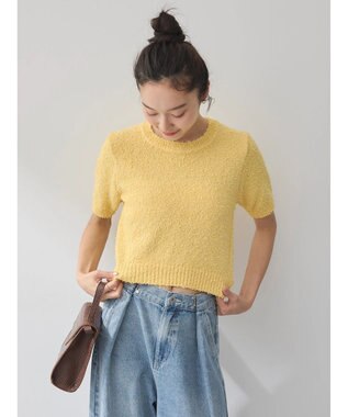 earth music&ecology ツイストブークレ半袖プルオーバー Light Yellow