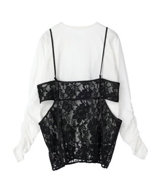 Green Parks AnriettMusee シャーリングスリーブＴシャツ＋レースキャミソールＳＥＴ Black
